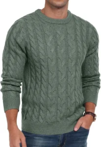 Puztloy Men’s Lightweight Crewneck Pullover Sweater – Soft Khaki Knit