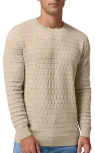 Puztloy Men’s Lightweight Crewneck Pullover Sweater – Soft Khaki Knit