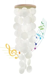 SINKOO Handcrafted White Capiz Shells Wind Chime – Coastal Decor