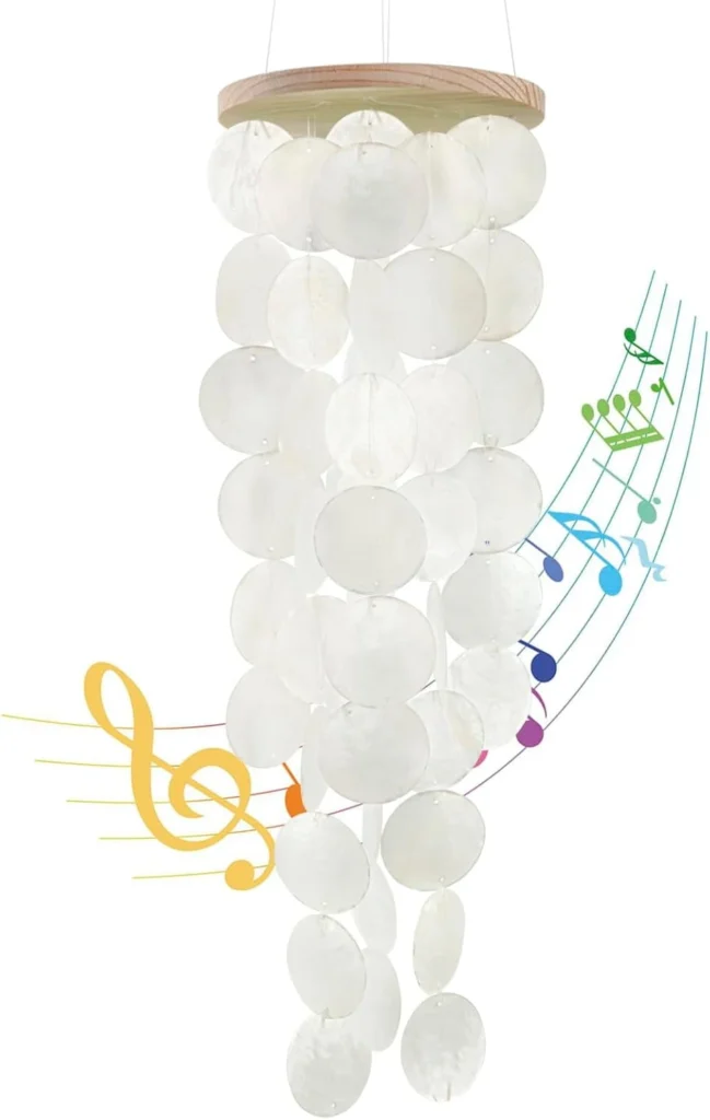 SINKOO Handcrafted White Capiz Shells Wind Chime – Coastal Decor