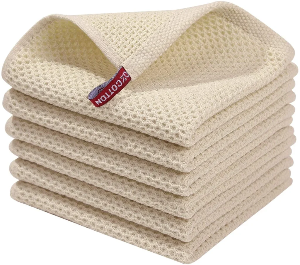 Smiry 100% Cotton Waffle Weave Dish Cloths – 6-Pack Dark Grey — close-up detail of design and finish