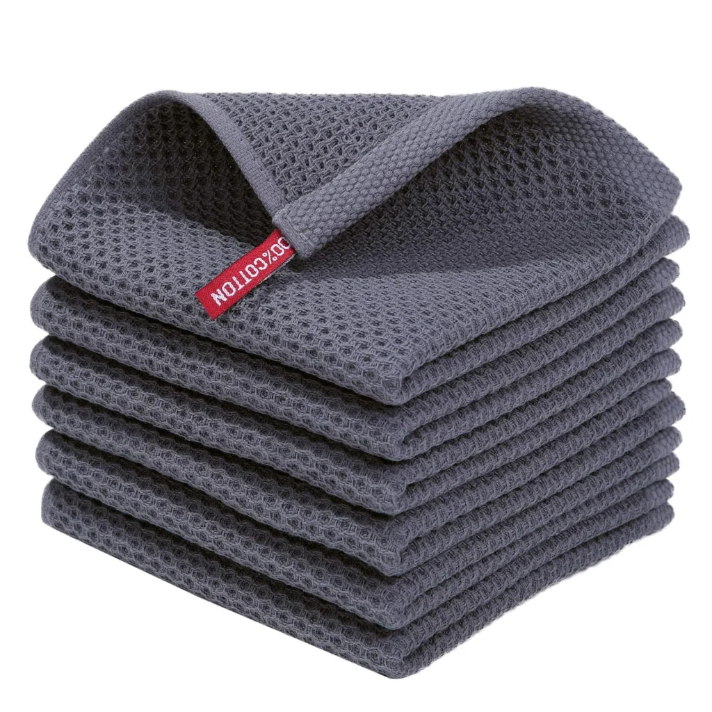 Smiry 100% Cotton Waffle Weave Dish Cloths – 6-Pack Dark Grey — alternate angle showing full product