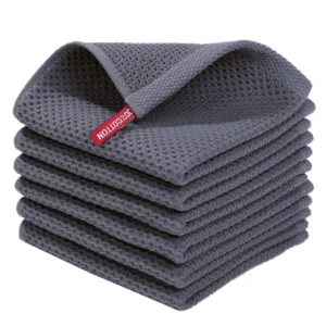 Smiry 100% Cotton Waffle Weave Dish Cloths – 6-Pack Dark Grey