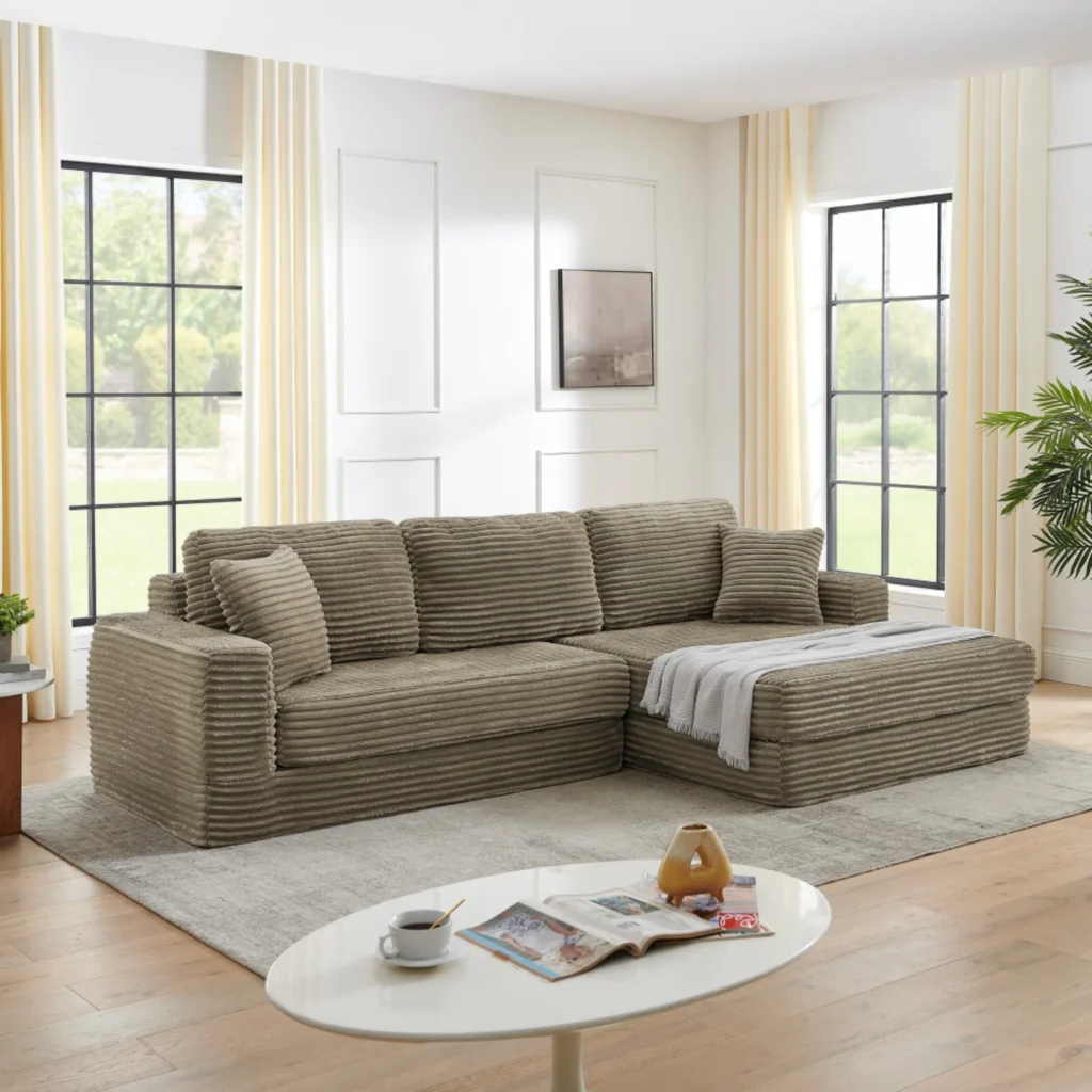 SOULART Cloud Couch Gray Corduroy Sectional Sofa – Right Chaise β alternate angle showing full product