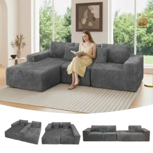 SOULART Cloud Couch Gray Corduroy Sectional Sofa – Right Chaise