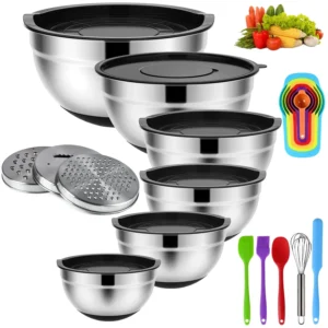 TINANA Stainless Steel Nesting Mixing Bowls Set – 6 PCS with Lids