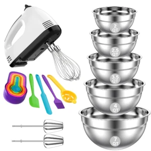TINANA Stainless Steel Nesting Mixing Bowls Set – 6 PCS with Lids