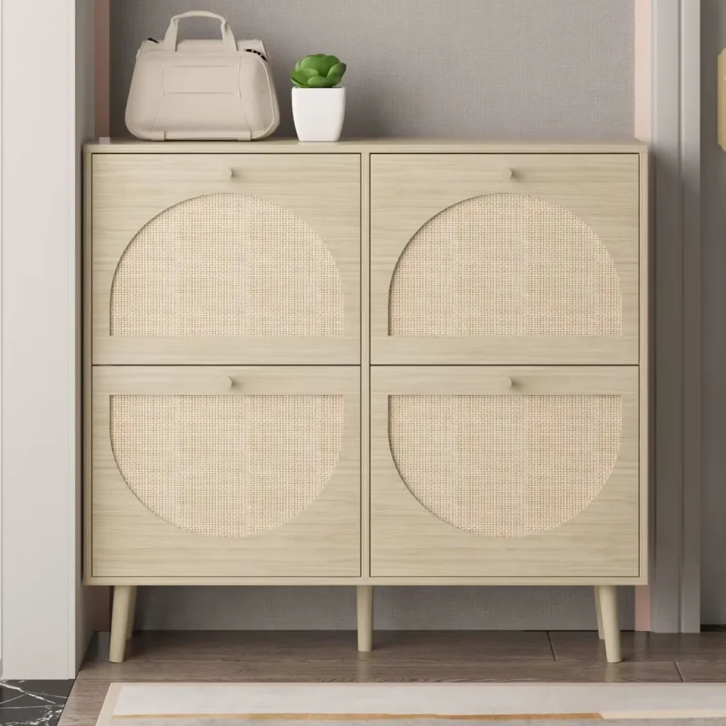 UBesGoo Rattan 4-Tier Shoe Storage Cabinet – Natural Entryway Organizer β close-up detail of design and finish