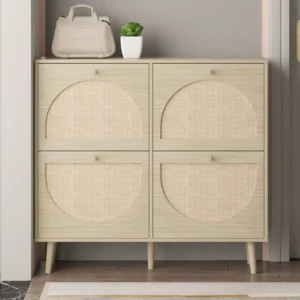 UBesGoo Rattan 4-Tier Shoe Storage Cabinet – Natural Entryway Organizer