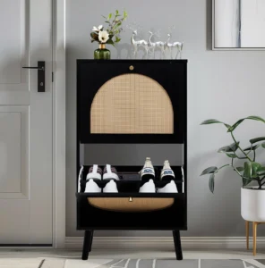 UBesGoo Rattan 4-Tier Shoe Storage Cabinet – Natural Entryway Organizer