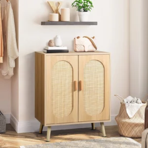 UBesGoo Rattan 4-Tier Shoe Storage Cabinet – Natural Entryway Organizer