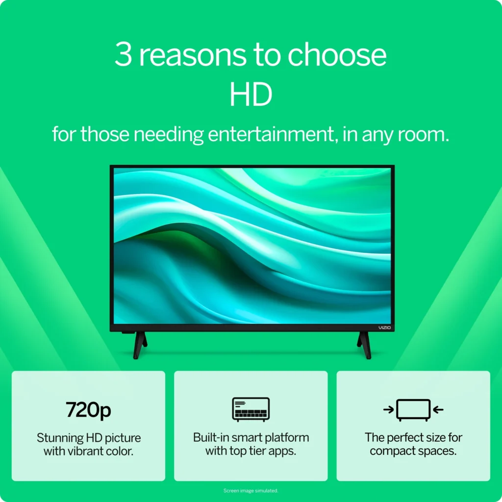 VIZIO 24-inch HD 720p LED Smart TV – Compact Connected Experience β close-up detail of design and finish