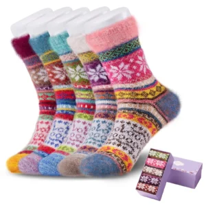 WarmthWear Thick Wool Blend Crew Socks – 5-Pair Multicolor Gift Pack for Women