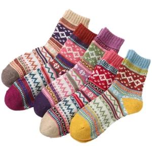 WarmthWear Thick Wool Blend Crew Socks – 5-Pair Multicolor Gift Pack for Women