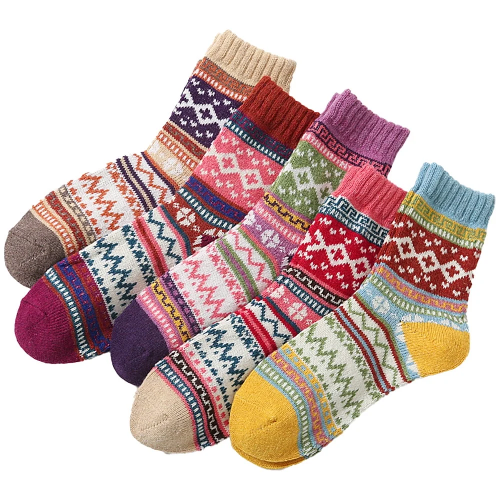 WarmthWear Thick Wool Blend Crew Socks – 5-Pair Multicolor Gift Pack for Women