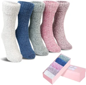 WarmthWear Thick Wool Blend Crew Socks – 5-Pair Multicolor Gift Pack for Women