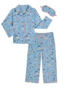 Wonder Nation Girls’ Short Sleeve Pajama Set – 3-Piece with Eyemask