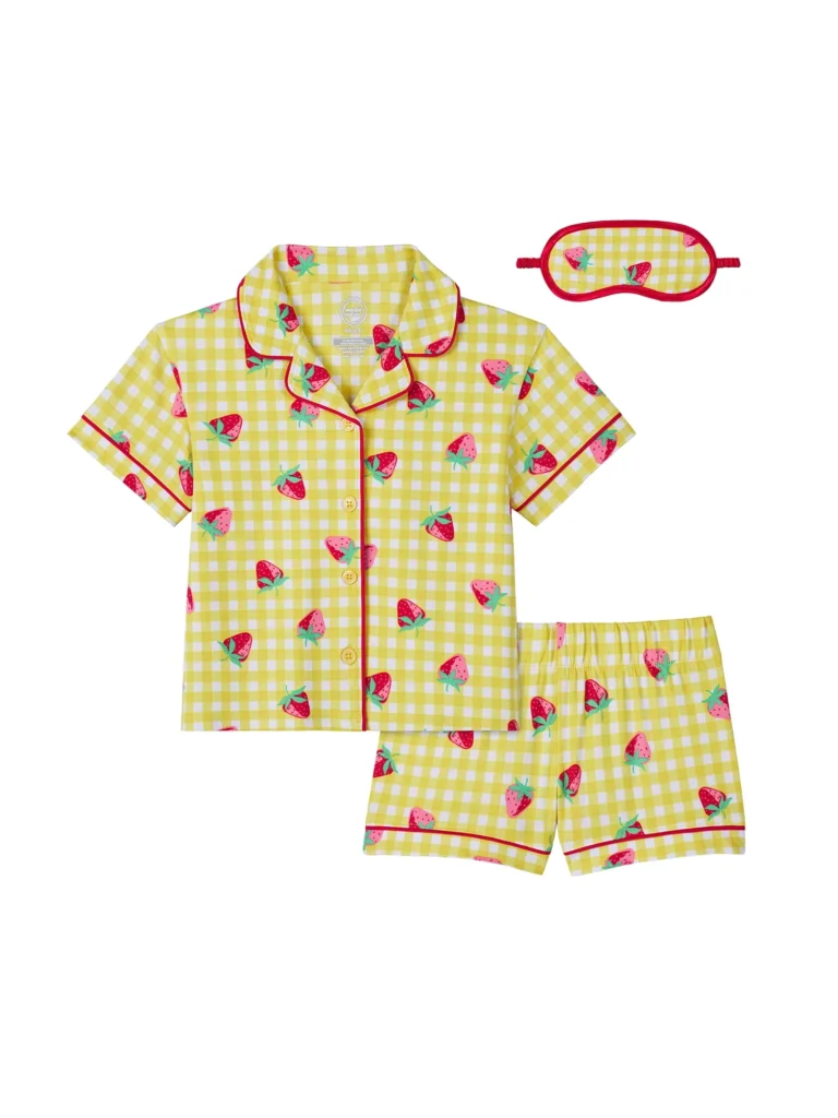 Wonder Nation Girls’ Short Sleeve Pajama Set – 3-Piece with Eyemask β alternate angle showing full product