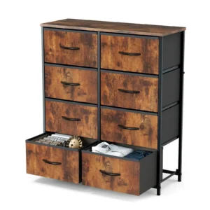 Yanming 9-Drawer Fabric Storage Dresser – Steel Frame & Wood Top