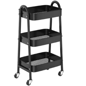 ZUNMOS 3 Tier Mobile Utility Cart – Lockable Wheels for Narrow Spaces