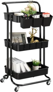 ZUNMOS 3 Tier Mobile Utility Cart – Lockable Wheels for Narrow Spaces