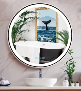 30 Inch Black Frame Bathroom Round Lighted Vanity Mirror Lights Bathroom Wall 30 Inch Black Round LED Mirror Antifog 3 Color Dimmable Bathroom Smart