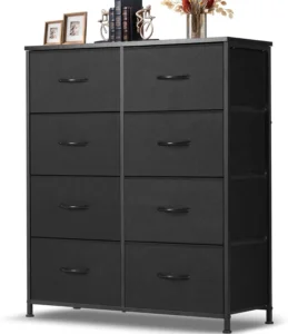 8 Drawer Dresser Tall Chest Drawers Nightstand Storage Tower Storage Dresser Fabric Dresser Wood Top Living Room Bedroom Hallway Black