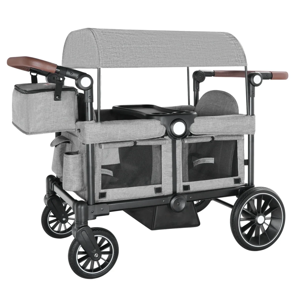 AILEEKISS Wagon Stroller for 2 Toddler 6 Months Collapsible Stroller Wagon with Canopy Grey