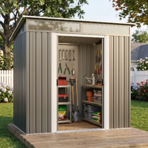 Asofer 6×4 Steel Shed – Anti-Corrosion Outdoor Storage Gray