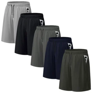 ASUDESIRE 5 Pack Men s Athletic Shorts Mesh Workout Gym Activewear Basketball Shorts 8 Inseam With Pockets