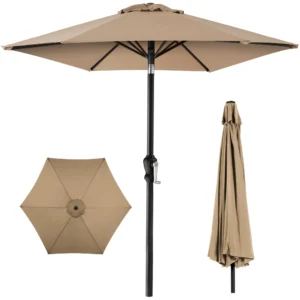 Best Choice Products 10ft Outdoor Steel Market Patio Umbrella w Crank Tilt Push Button 6 Ribs Tan