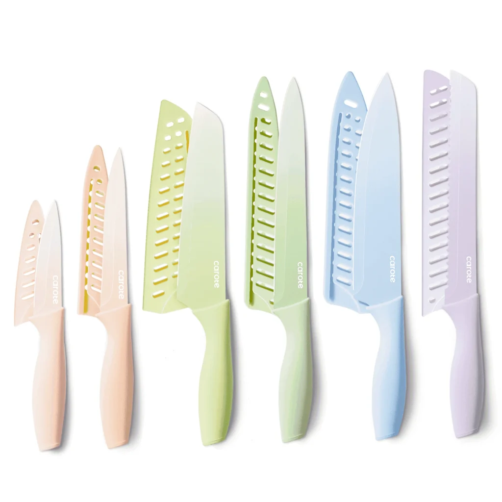 Carote 12 Pcs Kitchen Knife Set Stainless Steel Knife Set with Creamic Coating Taupe