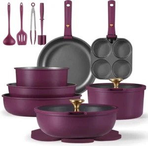 Carote 20 Pcs Nonstick Cookware Sets Pots and Pans Set with Detachable Handle Ultra Violet