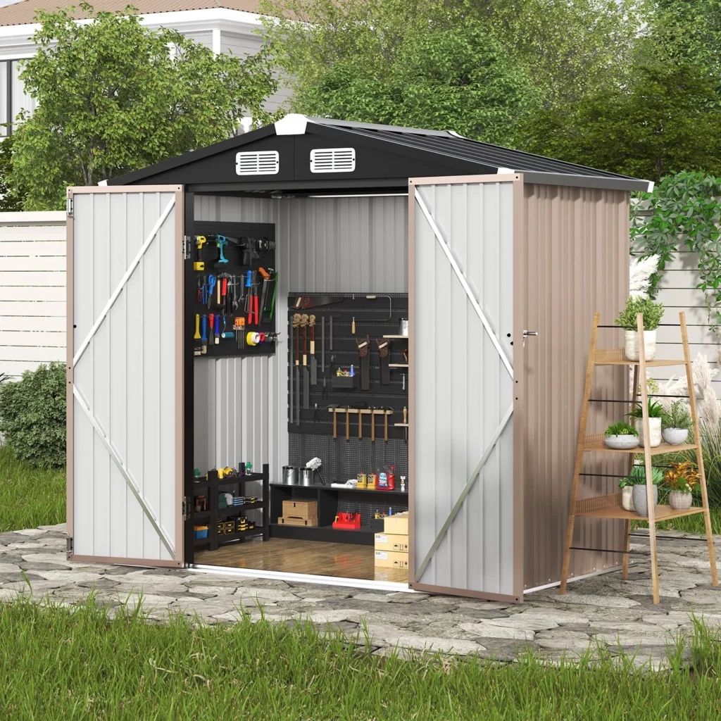 Clouddwell 4×5.3 ft Galvanized Storage Shed with Floor – Brown