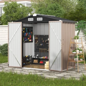 Clouddwell 4×5.3 ft Galvanized Storage Shed with Floor – Brown