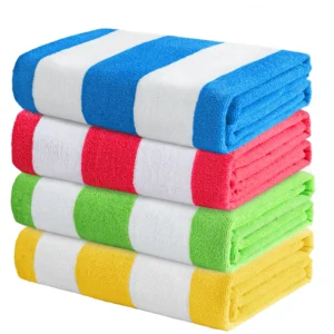 Exclusivo Mezcla 4 Pack Large Cabana Stripe Lightweight Soft Microfiber Beach Towels Highly Absorbent Travel Pool Towel Pink Green Blue Yellow 30 x60