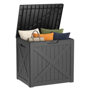 fazzn 32 Gallon Resin Deck Box Waterproof Outdoor Storage Box for Patio Furniture Pool Accessories Indoor Storage for Cushion Garden Tools Black