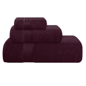 MALLONI HOME Ultra Soft Cotton 3-Pc Towel Set – Burgundy, Lightweight
