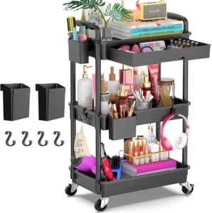 Yeabett 3 Tier Rolling Utility Cart with Drawer – Locking Wheels