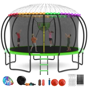 12FT 14FT 16FT Outdoor Trampoline for Kids Adults Recreational Trampoline w Ladder Safety Net Heavy Duty Backyard Pumpkin Trampoline 450LBS