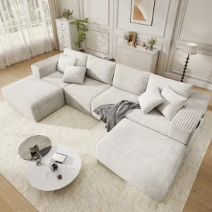 137 Cloud Sectional Couch Modular U Shaped sectional sofa Chaise Ottoman Modern Minimalist Sleeper Couch Deep seats L Shaped Living Room Plush Cordur