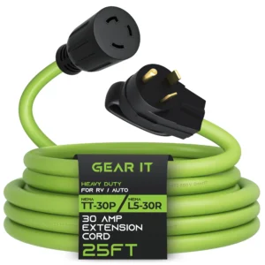 25FT 10AWG SJTW 3 Prong Extension Cord 5 15P to 5 15R Power Indicator Light Yellow 15A 125V 1876W Waterproof Flexible Durable ETL Listed