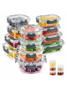 34pcs Glass Food Storage Containers Lids Set Airtight Meal Prep 17 17 Lids Leak Proof Lunch BPA Free Microwave Oven Freezer Dishwasher Safe