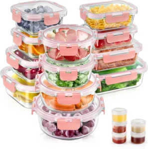 34pcs Glass Food Storage Containers Lids Set Airtight Meal Prep 17 17 Lids Leak Proof Lunch BPA Free Microwave Oven Freezer Dishwasher Safe