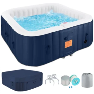 73 Inch 4 6 Person Inflatable Hot Tub Spa Control Panel Outdoor Portable Hottub 130 Jets Insulated Tub Cover Floor Protector Temperature 104 F Blue