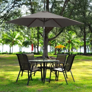 Ainfox 9ft Patio Umbrella Outdoor Portable Table Market Umbrella with Push Button Tilt Crank Waterproof UV proof Gray