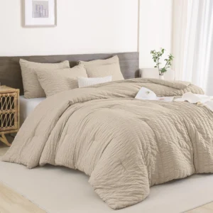 Aisbo 3Pcs Corduroy Thick Light Khaki Comforter Set Queen Warm And Fluffy Winter Use Quilted Comforter With Pillowcases