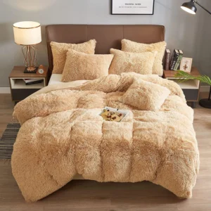 Aisbo 3Pcs Corduroy Thick Light Khaki Comforter Set Queen Warm And Fluffy Winter Use Quilted Comforter With Pillowcases