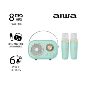 Aiwa Retro Wireless Karaoke Speaker – Mint, Bluetooth, Built-in Mic
