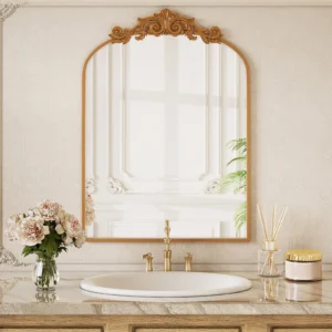 BEAUTYPEAK 38 x24 Wall Decor Mirror Arched Metal Vintage Bathroom Mirror Bronze